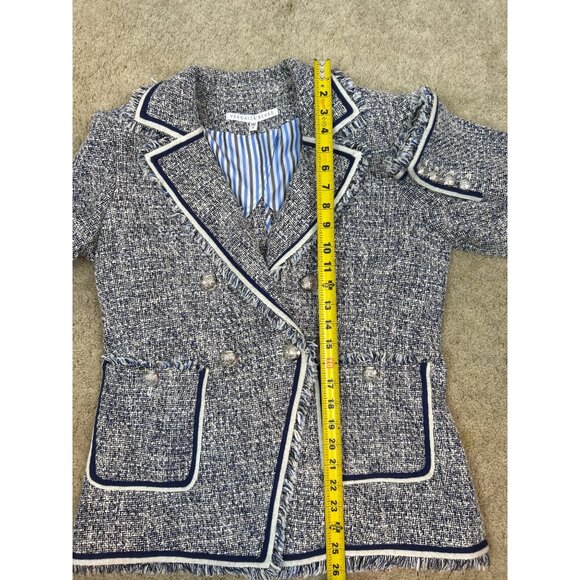 NWOT Veronica Beard Theron Tweed Navy White Frayed Trim Blazer Size 10 - Picture 14 of 14